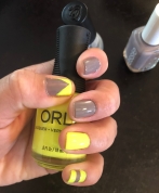 Orly: Road Tripin (neon yellow) and Essie: Chinchilly (gray)